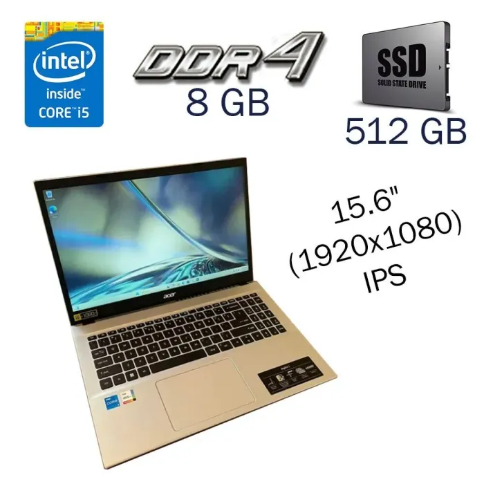 Ультрабук Acer Aspire 5 A315-59 / 15.6" (1920x1080) IPS / Intel Core i5-1235U (10 (12) ядер по 1.3 - 4.4 GHz) / 8 GB DDR4 / 512 GB SSD / Intel Iris Xe / WebCam б/в - зображення 1