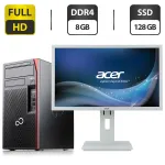 Комплект ПК: комп'ютер Fujitsu Esprimo P757 E90 Tower / Intel Core i3-6100 (2 (4) ядра по 3.7 GHz) / 8 GB DDR4 / 128 GB SSD / Intel HD Graphics 530 + Монітор Б-клас Acer B246HL / 24" (1920x1080) TN б/в