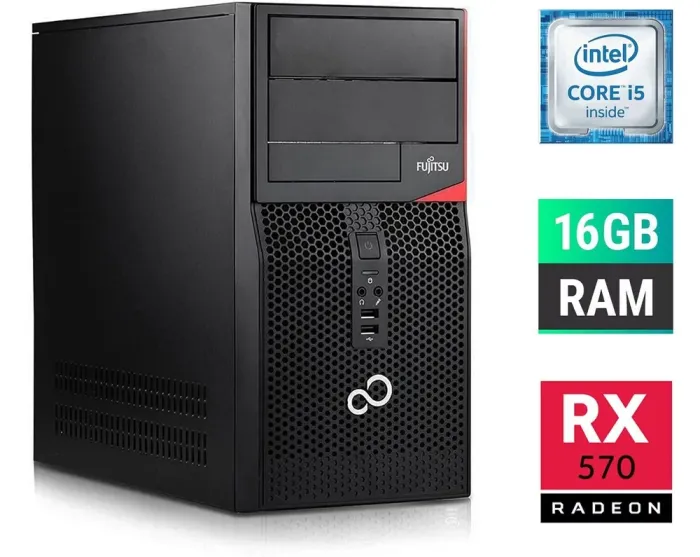 Ігровий ПК Fujitsu Tower / Intel Core i5-7500 (4 ядра по 3.4 - 3.8 GHz) / 16 GB DDR4 / 500 GB SSD / AMD Radeon RX 570, 4 GB GDDR5, 256-bit б/в - зображення 1