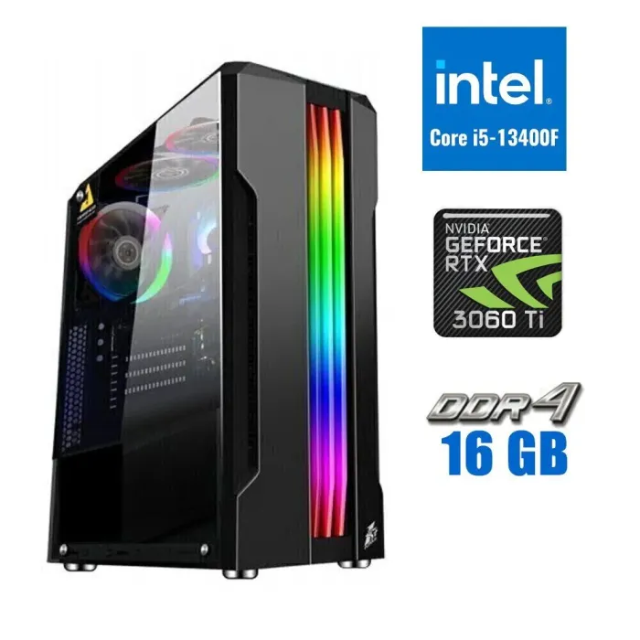 Ігровий ПК Tower / Intel Core i5-13400F (10 (16) ядер по 1.8-4.6GHz) / 16GB DDR4 / 500GB SSD M.2 / GeForce RTX 3060 Ti, 8GB GDDR6, 256-bit / 700W - зображення 1