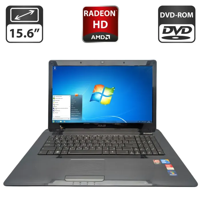 Ноутбук Asus A72J / 15.6" (1366x768) TN / Intel Core i3-350M (2 (4) ядра по 2.2 GHz) / 6 GB DDR3 / 320 GB HDD / AMD Radeon HD 5740, 1 GB GDDR3, 64-bit / WebCam / DVD-ROM б/в - зображення 1