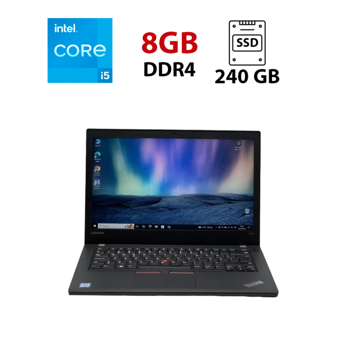 Ультрабук Lenovo ThinkPad T470 / 14" (1920x1080) IPS / Intel Core i5-7300U (2 (4) ядра по 2.6 - 3.5 GHz) / 8 GB DDR4 / 240 GB SSD / Intel HD Graphics 520 / WebCam б/в - зображення 1