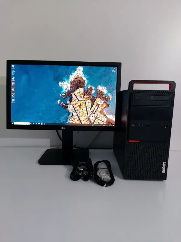 Комплект: Lenovo ThinkCentre M800 Tower / Intel Core i5-6500 (4 ядра по 3.2 - 3.6 GHz) / 16 GB DDR4 / 240 GB SSD + 512 GB SSD / AMD Radeon RX 570, 4 GB GDDR5, 128-bit / 350W / DVD-ROM + Монітор LG 24MB37PM-B / 24" (1920x1080) IPS + Кабелі DVI та живле б/в - зображення 2