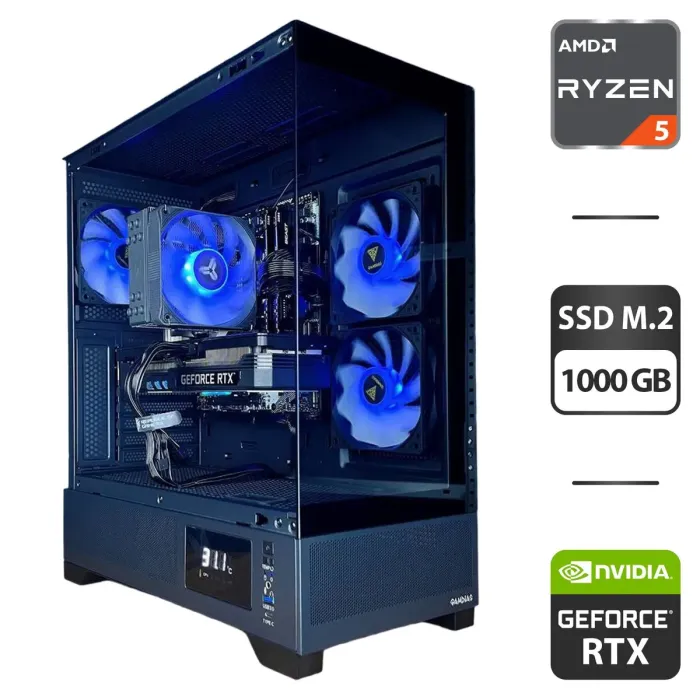 Збірка під замовлення: ігровий ПК Gamdias Atlas M1 Black Tower / AMD Ryzen 5 5600 (6 (12) ядер по 3.5 - 4.4 GHz) / 32 GB DDR4 / 1000 GB SSD M.2 / nVidia GeForce RTX 3070 Ti, 8 GB GDDR6X, 256-bit / 750W б/в - зображення 1