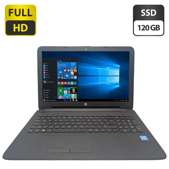 Ноутбук HP 15 ac154ng / 15.6" (1920x1080) IPS / Intel Celeron N3060 (2 ядра по 1.6 - 2.48 GHz) / 8 GB DDR3 / 120 GB SSD / Intel Graphics / WebCam / DVD-ROM б/в - зображення 1