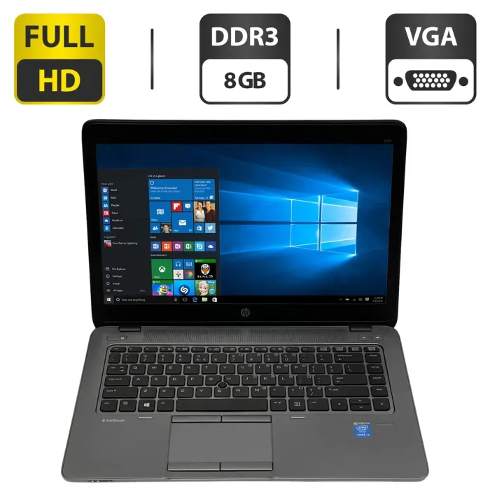 Ноутбук Б-клас HP EliteBook 840 G2 / 14" (1920x1080) TN / Intel Core i5-5200U (2 (4) ядра по 2.2 - 2.7 GHz) / 8 GB DDR3 / 500 GB HDD / Intel HD Graphics 5500 / WebCam / Windows 10 Pro б/в - зображення 1