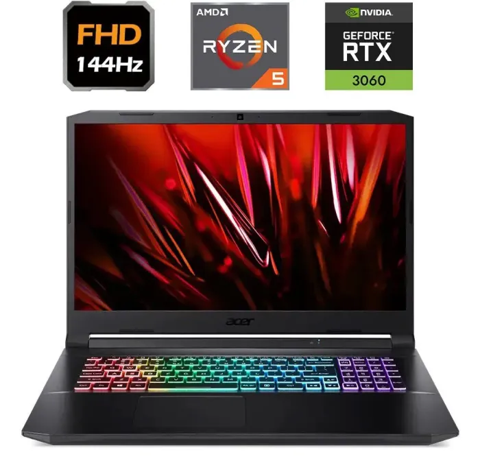 Ігровий ноутбук Acer Nitro 5 AN517-41-R7FP / 17.3" (1920x1080) IPS / AMD Ryzen 5 5600H (6 (12) ядер по 3.3 - 4.2 GHz) / 16 GB DDR4 / 512 GB SSD M.2 / nVidia GeForce RTX 3060, 6 GB GDDR6, 192-bit / WebCam / USB 3.2 / HDMI б/в - зображення 1