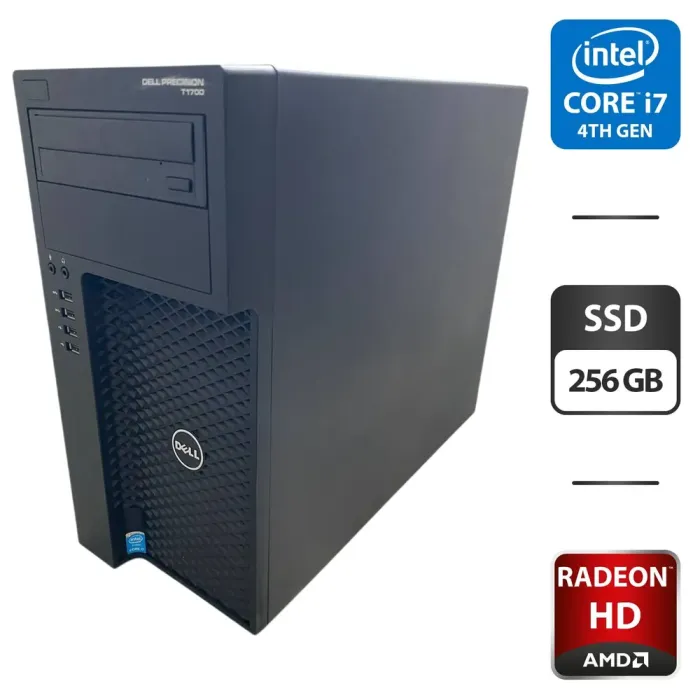 Робоча станція Dell Precision T1700 Tower / Intel Core i7-4790 (4 (8) ядра по 3.6 - 4.0 GHz) / 16 GB DDR3 / 256 GB SSD / AMD Radeon HD 6750, 1 GB GDDR5, 128-bit / DVD-ROM б/в - зображення 1