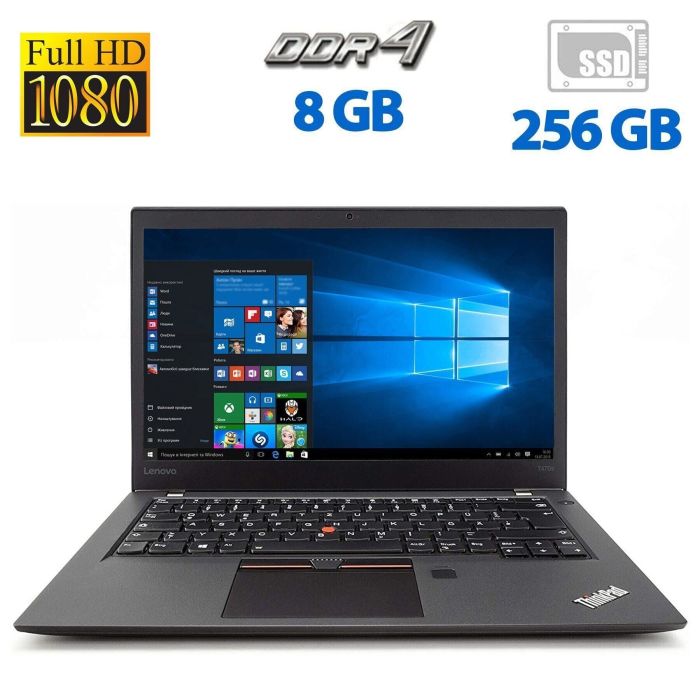 Ультрабук Б-клас Lenovo ThinkPad T470s / 14" (1920x1080) IPS / Intel Core i5-7200U (2 (4) ядра 2.5 - 3.1 GHz) / 8 GB DDR4 / 256 GB SSD / Intel HD Graphics 620 / WebCam / HDMI б/в - зображення 1
