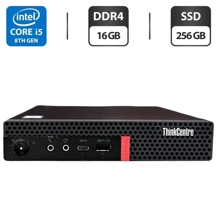 Неттоп Lenovo ThinkCentre M920q USFF / Intel Core i5-8400T (6 ядер по 1.7 - 3.3 GHz) / 16 GB DDR4 / 256 GB SSD M.2 / Intel UHD Graphics 630 / Wi-Fi б/в - зображення 1