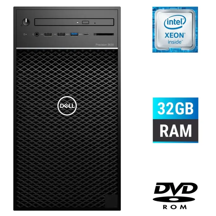 Комп'ютер Б-клас Dell Precision 3630 Tower / Intel Xeon E-2186G (6 (12) ядер по 3.8 - 4.7 GHz) / 32 GB DDR4 / no HDD / Intel UHD Graphics P630 / 460W / DVD-ROM / DisplayPort / HDMI б/в - зображення 1