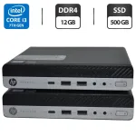 Неттоп HP ProDesk 600 G3 Mini PC USFF / Intel Core i3-7100T (2 (4) ядра по 3.4 GHz) / 12 GB DDR4 / 500 GB SSD / Intel HD Graphics 630 / Windows 11 Pro б/в