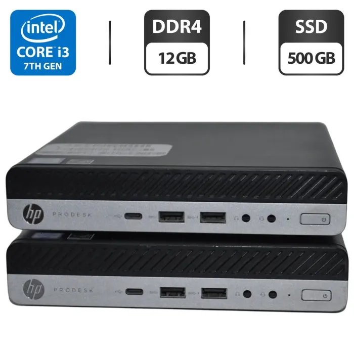 Неттоп HP ProDesk 600 G3 Mini PC USFF / Intel Core i3-7100T (2 (4) ядра по 3.4 GHz) / 12 GB DDR4 / 500 GB SSD / Intel HD Graphics 630 / Windows 11 Pro б/в - зображення 1