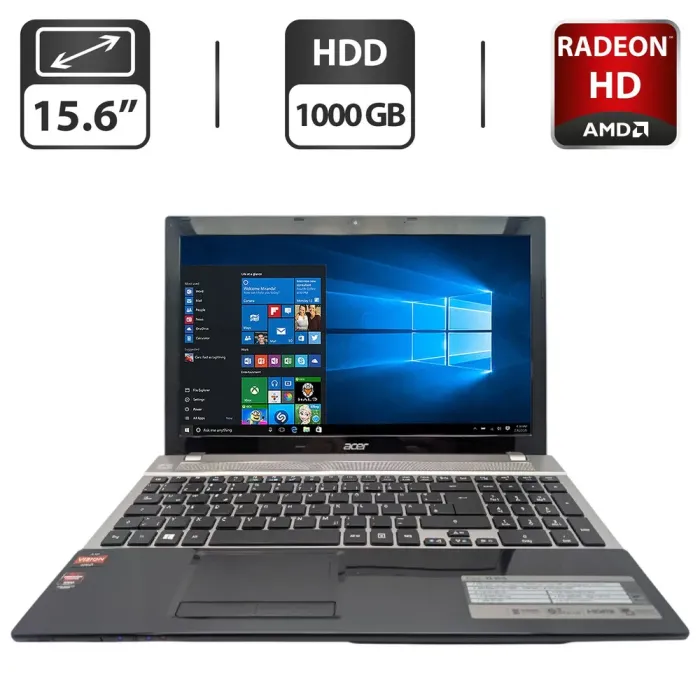 Ноутбук Acer Aspire V3-551G / 15.6" (1366x768) TN / AMD A10-4600M (4 ядра по 2.3 - 3.2 GHz) / 8 GB DDR3 / 1000 GB HDD / AMD Radeon HD 7670M, 2 GB GDDR3, 128-bit / WebCam / DVD-ROM б/в - зображення 1