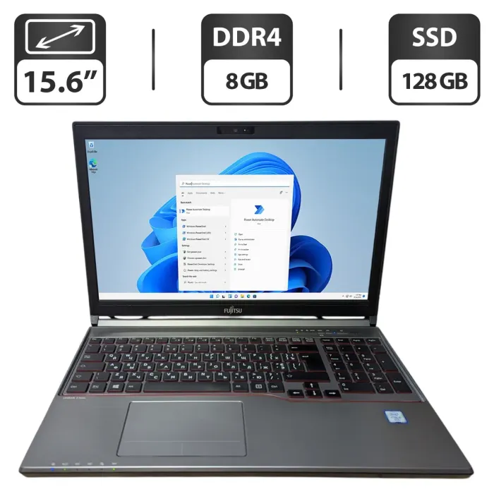 Ноутбук Б-клас Fujitsu LifeBook E756 / 15.6'' (1366x768) TN / Intel Core i5-6300U (2 (4) ядра по 2.4 - 3.0 GHz) / 8 GB DDR4 / 128 GB SSD / Intel HD Graphics 520 / WebCam / Без АКБ б/в - зображення 1