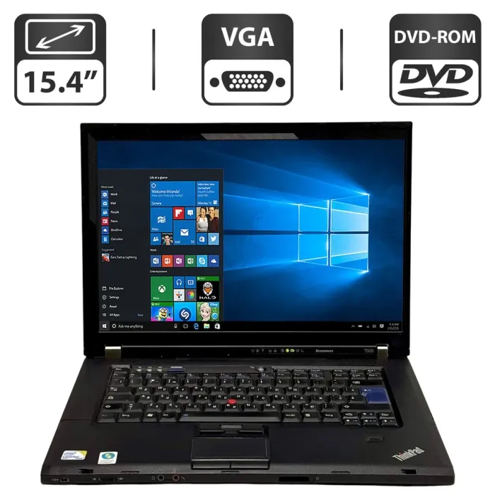 Ноутбук Lenovo ThinkPad T500 / 15.4" (1680x1050) TN / Intel Core 2 Duo P8600 (2 ядра по 2.4 GHz) / 4 GB DDR3 / 250 GB HDD / Mobile Intel 4 Series Express Chipset Family / DVD-ROM б/в - зображення 1