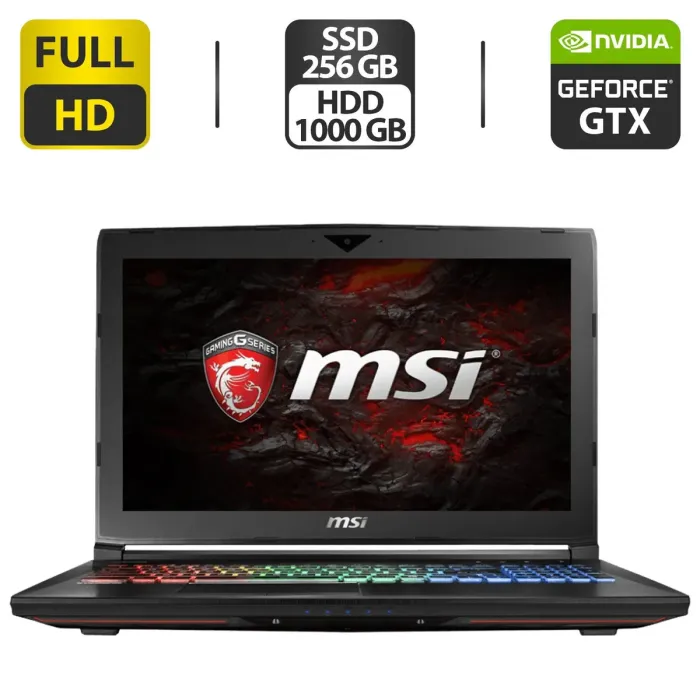 Ігровий ноутбук Б-класс MSI GT62VR 6RE Dominator Pro / 15.6" TN / Core i7-6700HQ (4(8) ядра по 2.6-3.5 GHz) / 16GB DDR4 / 256GB SSD + 1000GB HDD / GeForce GTX 1070, 8GB GDDR5, 256-bit / WebCam / HDMI б/в - зображення 1