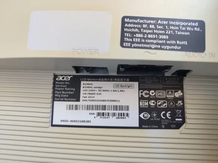 Монітор Acer B246HL / 24" (1920x1080) TN / USB-Hub, VGA, DVI, DispalyPort / Вбудовані колонки 2x 1W / VESA 100x100 б/в - зображення 6