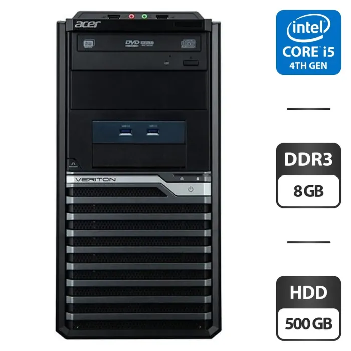 Комп'ютер Acer Veriton M4630G Tower / Intel Core i5-4460 (4 ядра по 3.2 - 3.4 GHz) / 8 GB DDR3 / 500 GB HDD / Intel HD Graphics 4600 / DVD-ROM б/в - зображення 1