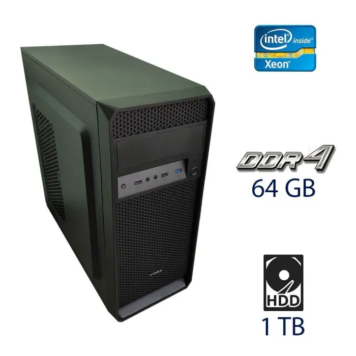 Робоча станція Vinga Tower / Intel Xeon E5-1650 v4 (6 (12) ядер по 3.6 - 4.0 GHz) / 64 GB DDR4 / 1 TB HDD / nVidia Quadro K600, 1 GB DDR3, 128-bit / 650W б/в - зображення 1