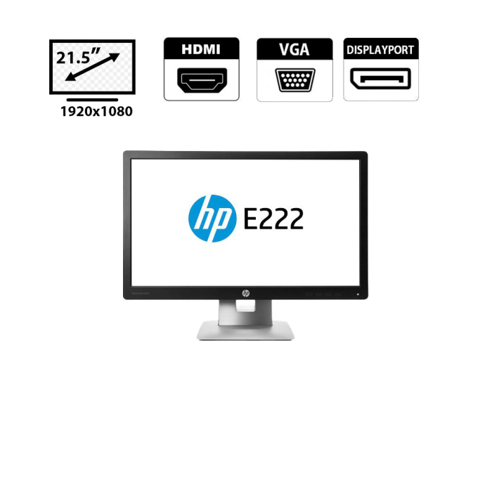 Монітор HP EliteDisplay E222 / 21,5" (1920x1080) IPS / 1x HDMI, 1x DP, 1x VGA, 2x USB 2.0 б/в - зображення 1