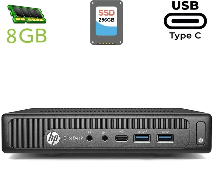Неттоп HP EliteDesk 800 G2 TPC-P055-DM USFF / Intel Pentium G4500T (2 ядра по 3.0 GHz) / 8 GB DDR4 / 256 GB SSD / Intel HD Graphics 530 / DisplayPort + Блок живлення б/в - зображення 1
