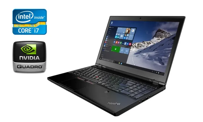 Мобільна робоча станція Lenovo ThinkPad P50 / 15.6" (1920x1080) IPS / Intel Core i7-6820HQ (4 (8) ядра по 2.7 - 3.6 GHz) / 16 GB DDR4 / 480 GB SSD / nVidia Quadro M1000M, 4 GB GDDR5, 128-bit / WebCam / Fingerprint б/в - зображення 1