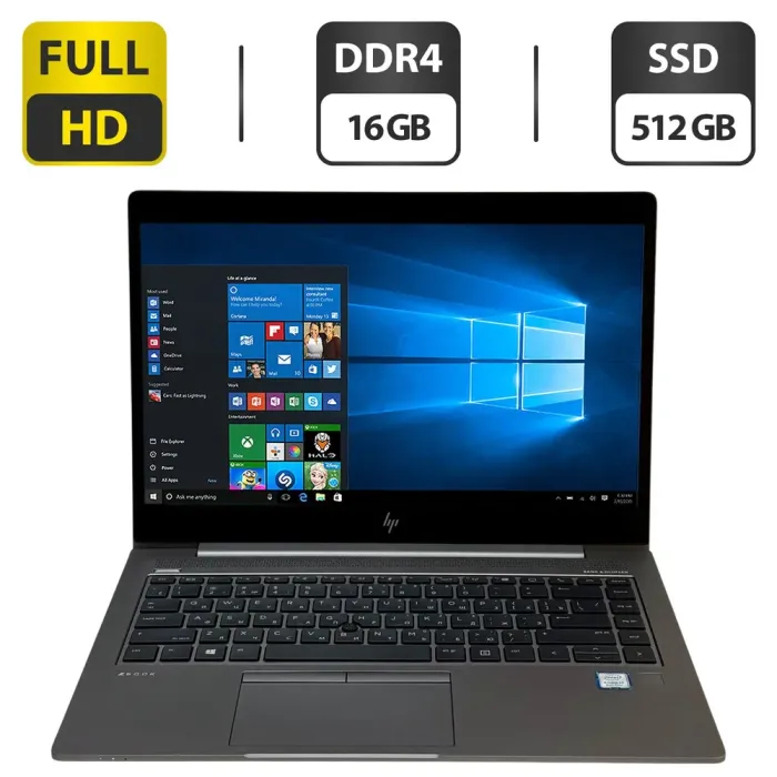Мобільна робоча станція HP ZBook 14u G5 / 14" (1920x1080) IPS / Intel Core i7-8565U (4 (8) ядра по 1.8 - 4.6 GHz) / 16 GB DDR4 / 512 GB SSD / Intel UHD Graphics / WebCam / Windows 10 Pro б/в - зображення 1