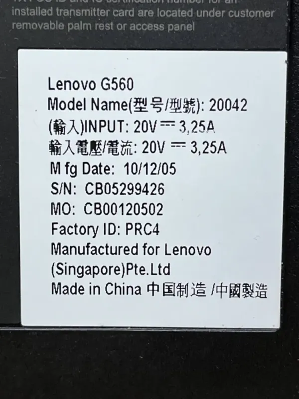 Ноутбук Lenovo G560 / 15.6" (1366x768) TN / Intel Pentium P6200 (2 ядра по 2.13 GHz) / 8 GB DDR3 / 120 GB SSD / Intel HD Graphics / WebCam б/в - зображення 7