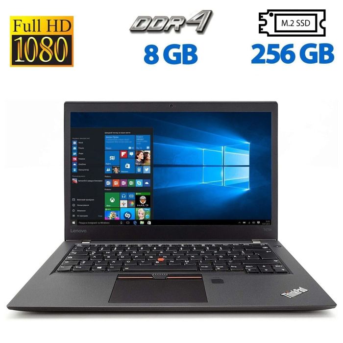 Ультрабук Б-клас Lenovo ThinkPad T470s / 14" (1920x1080) IPS / Intel Core i5-7200U (2 (4) ядра 2.5 - 3.1 GHz) / 8 GB DDR4 / 256 GB SSD M.2 / Intel HD Graphics 620 / WebCam / HDMI б/в - зображення 1