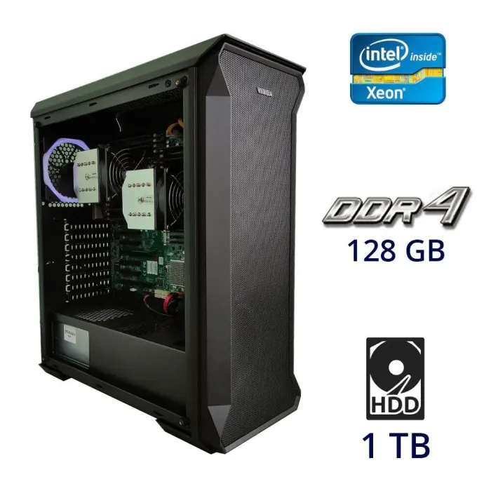 Сервер Vinga Mid Tower / 2x Intel Xeon E5-2680 v3 (12 (24) ядер по 2.5 - 3.3 GHz) / 128 GB DDR4 / 1 TB HDD / 650W б/в - зображення 1