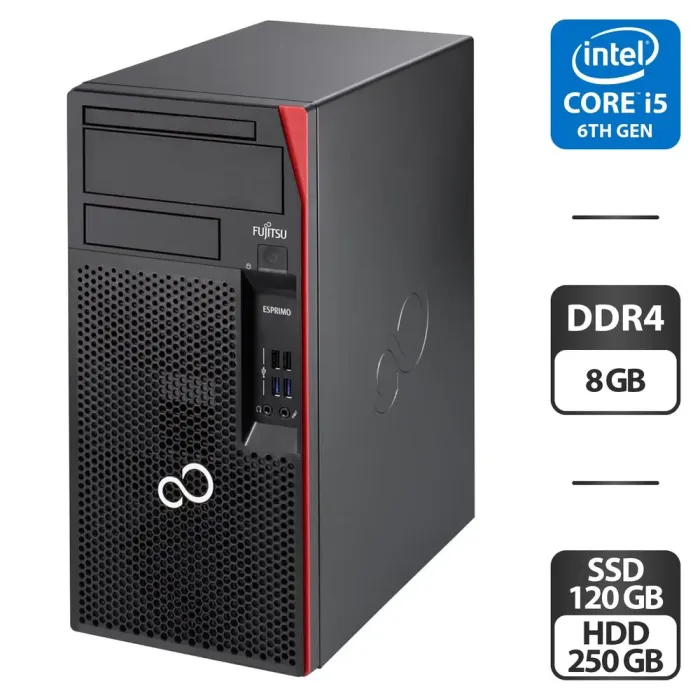 Комп'ютер Б-клас Fujitsu Esprimo P957 E90 Tower / Intel Core i5-6500 (4 ядра по 3.2 - 3.6 GHz) / 8 GB DDR4 / 120 GB SSD + 250 GB HDD / Intel HD Graphics 530 б/в - зображення 1