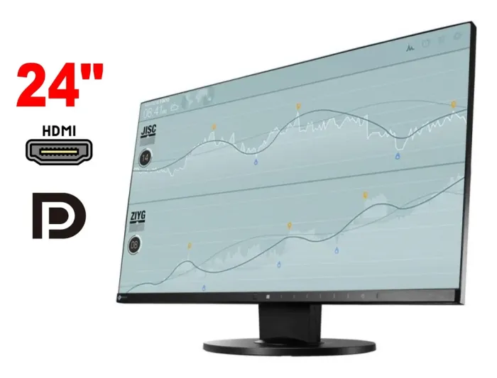 Монітор Eizo FlexScan EV2450 / 24" (1920x1080) IPS / 1x HDMI, 1x DP, 1x DVI, 1x VGA, 1x USB 3.0, 2x USB 2.0, 2x Audio / 2x 1W / VESA 100x100 / Поворотний б/в - зображення 1
