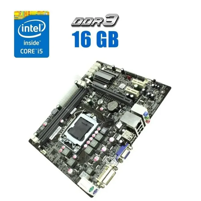 Комплект: Материнська плата ECS Elitegroup H61H2-M12 / LGA1155 / Intel Core i5-2400 (4 ядра по 3.1 - 3.4 GHz) / 16 GB DDR3 / Intel HD Graphics 2000 б/в - зображення 1