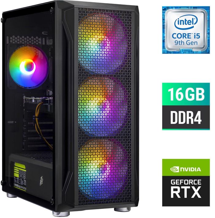 Ігровий ПК Dtop Gaming i945 Tower / Intel Core i5-9400F (6 ядер по 2,9 - 4,1 ГГц) / 16 ГБ DDR4 / 480 ГБ SSD / nVidia GeForce RTX 3050, 6 ГБ GDDR6, 96-біт / 500 Вт б/в - зображення 1