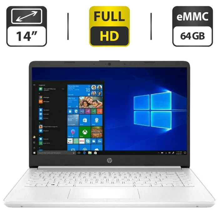 Ультрабук Б-класс HP 14-dq0002dx White / 14" (1920x1080) IPS / Intel Celeron N4020 (2 ядра по 1.1 - 2.8 GHz) / 4 GB DDR4 / 64 GB eMMC / Intel UHD Graphics 600 / WebCam / HDMI б/в - зображення 1