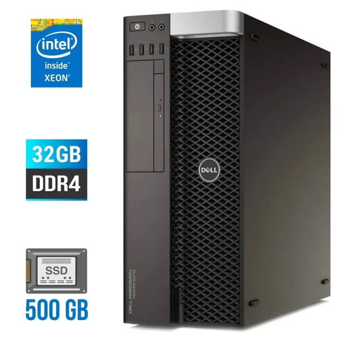 Системний блок Dell Precision 5810 Tower / Intel Xeon E5-1630 v4 (4 (8) ядра по 3,7 - 4,0 ГГц) / 32 ГБ DDR4 ECC / 500 ГБ SSD / без відеокарти / 685 Вт / DVD-RW б/в - зображення 1