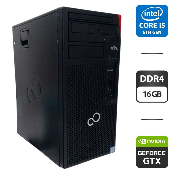 Компьютер Fujitsu Esprimo P957 E90 Tower / Intel Core i5-6600 (4 ядра по 3.3 - 3.9 GHz) / 16 GB DDR4 / 256 GB SSD M.2 + 500 GB HDD / nVidia GeForce GTX 1050 Ti, 4 GB GDDR5, 128-bit / DVD-ROM б/в - изображение 1