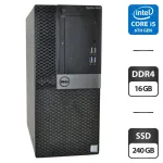 Комп'ютер Dell OptiPlex 5050 Tower / Intel Core i5-6500 (4 ядра по 3.2 - 3.6 GHz) / 16 GB DDR4 / 240 GB SSD / Intel HD Graphics 530 / DVD-ROM / Windows 11 Pro б/в