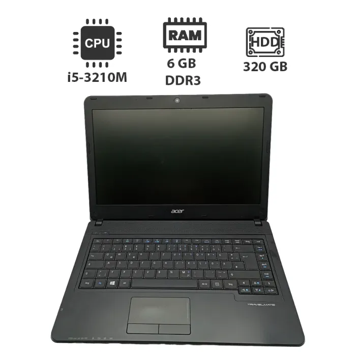 Ноутбук Acer TravelMate P243 / 14" (1366x768) TN / Intel Core i5-3210M (2 (4) ядра по 2.5 - 3.1 GHz) / 6 GB DDR3 / 320 GB HDD / Intel HD Graphics 4000 / WebCam б/в - зображення 1
