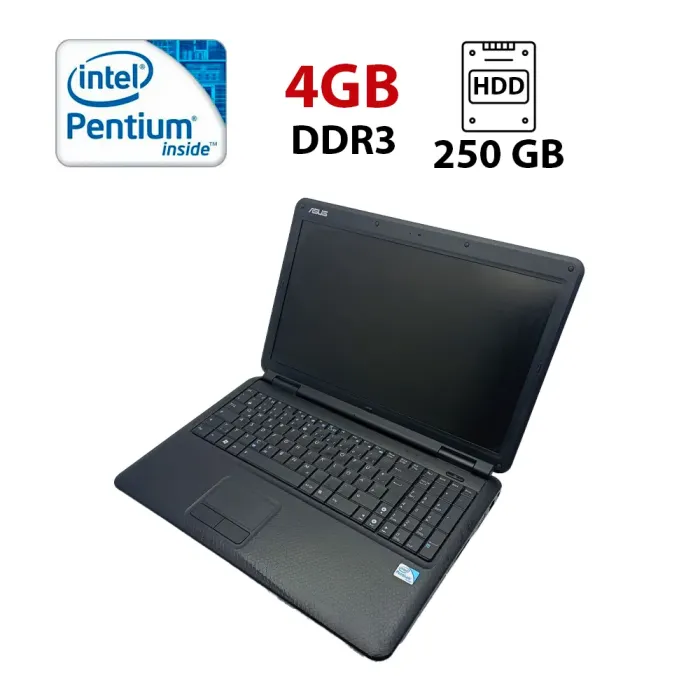 Ноутбук Asus K50 / 15.6" (1366x768) TN / Intel Pentium T4300 (2 ядра по 2.1 GHz) / 4 GB DDR3 / 250 GB HDD / Intel GMA 4500M Graphics / WebCam б/в - зображення 1