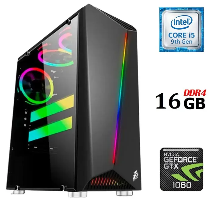 Ігровий ПК Dtop Gaming i593 Tower / Intel Core i5-9400F (6 ядер по 2.9 - 4.1 GHz) / 16 GB DDR4 / 480 GB SSD / nVidia GeForce GTX 1060, 3 GB GDDR5, 192-bit / 500W - зображення 1