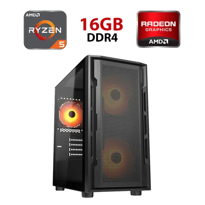Ігровий ПК Hunter Cougar UNIFACE MINI Tower / AMD Ryzen 5 5500 (6 (12) ядер по 3,6 - 4,2 ГГц) / 16 ГБ DDR4 / 480 ГБ SSD / AMD Radeon RX 6600, 8 ГБ GDDR6, 128-біт - зображення 1