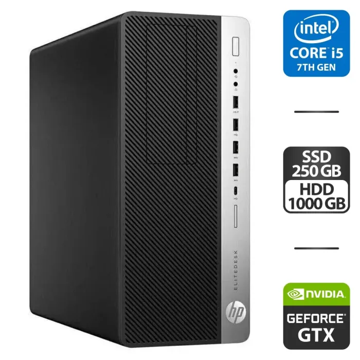Комп'ютер HP EliteDesk 800 G3 Tower / Intel Core i5-7500 (4 ядра 3,4 - 3,8 ГГц) / 16 ГБ DDR4 / 250 ГБ SSD + 1000 ГБ HDD / nVidia GeForce GTX 1650 Super, 4 ГБ GDDR6, 128-біт б/в - зображення 1