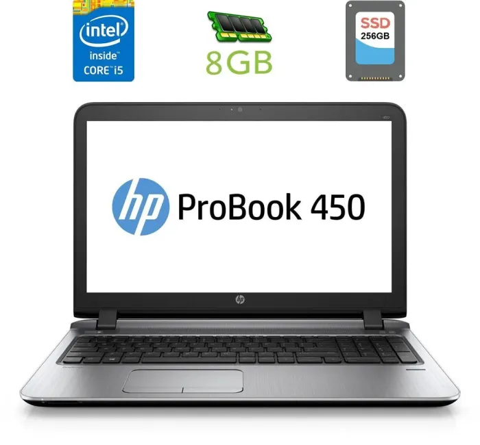 Ноутбук Б-клас HP ProBook 450 G1 / 15.6" (1366x768) TN / Intel Core i5-4200M (2 (4) ядра по 2.5 - 3.1 GHz) / 8 GB DDR3 / 256 GB SSD / Intel HD Graphics 4600 / WebCam / DVD-RW / HDMI б/в - зображення 1