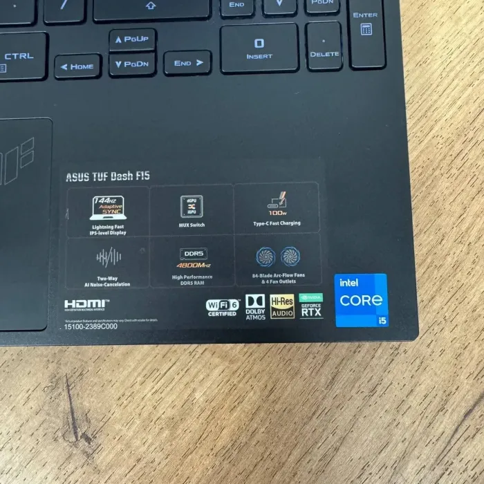 Ігровий ноутбук Б-клас Asus TUF Dash F15 FX517ZC / 15.6" (1920x1080) IPS / Intel Core i5-12450H (8 (12) ядер по 3.3 - 4.4 GHz) / 8 GB DDR4 / 512 GB SSD / nVidia GeForce RTX 3050, 4 GB GDDR6, 128-bit / WebCam б/в - зображення 8