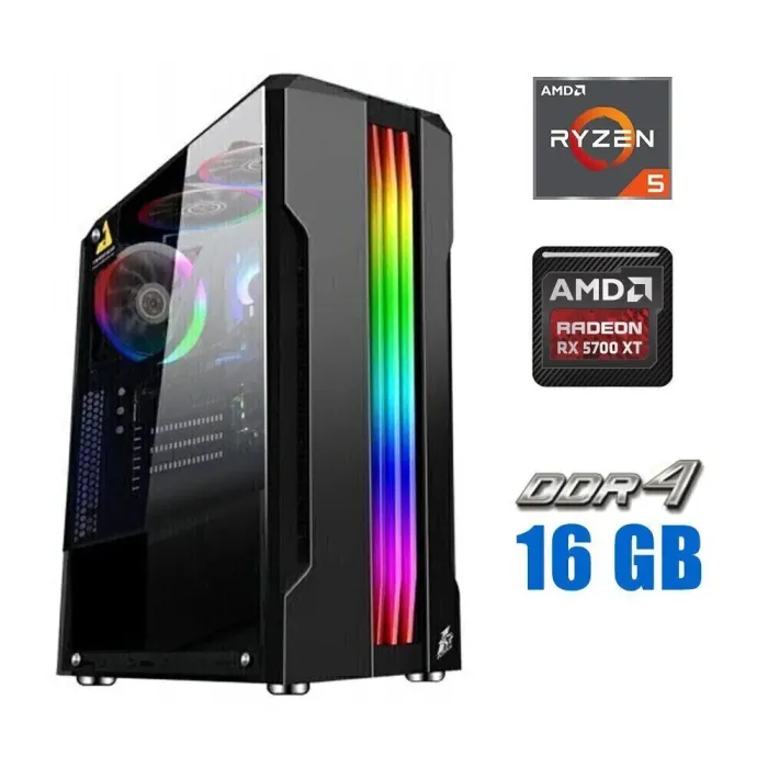 Ігровий ПК Tower NEW / AMD Ryzen 5 3600 (6(12) ядер по 3.6-4.2 GHz) NEW / 16GB DDR4 NEW / 1000GB SSD NEW / Radeon RX 5700 XT, 8GB GDDR6, 256-bit / 700W NEW б/в - зображення 1