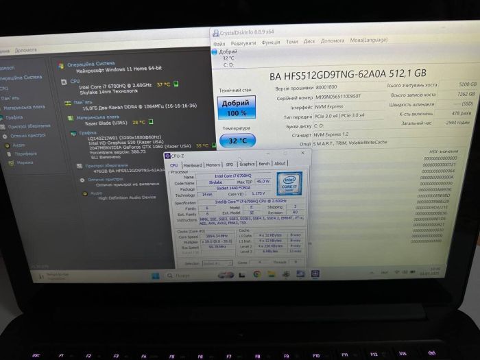 Ігровий ноутбук Razer Blade 14 RZ09-0195 / 14" (3200x1800) IPS Touch / Intel Core i7-6700HQ (4 (8) ядра по 2.6 - 3.5 GHz) / 16 GB DDR4 / 512 GB SSD / nVidia GeForce GTX 1060, 6 GB GDDR5, 192-bit / WebCam / Win 11 б/в - зображення 7