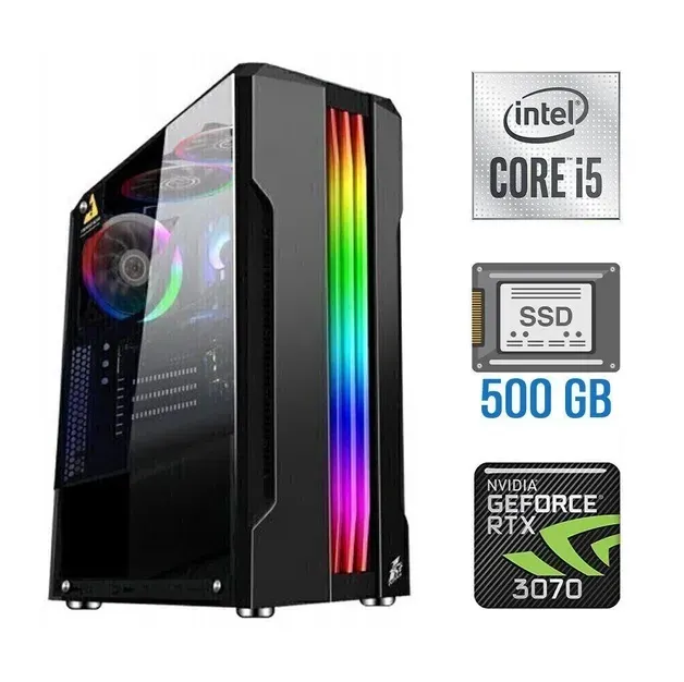 Ігровий ПК Tower Intel Core i5-10400F (6(12) ядер по 2.9-4.3 GHz) NEW / 16GB DDR4 NEW / 500GB SSD NEW / GeForce RTX 3070, 8GB GDDR6, 256-bit / 600W NEW б/в - зображення 1