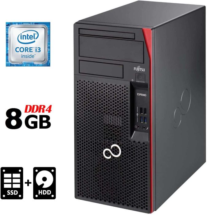 Комп'ютер Fujitsu Esprimo P557 Tower / Intel Core i3-6100 (2 (4) ядра по 3,7 ГГц) / 8 ГБ DDR4 / 120 ГБ SSD + 500 ГБ HDD / Intel HD Graphics 530 б/в - зображення 1